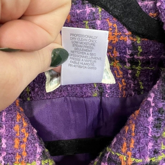 Vintage Susan Bristol Womens Purple Plaid Ornate Button Wool Jacket Size 12 - Picture 11 of 11